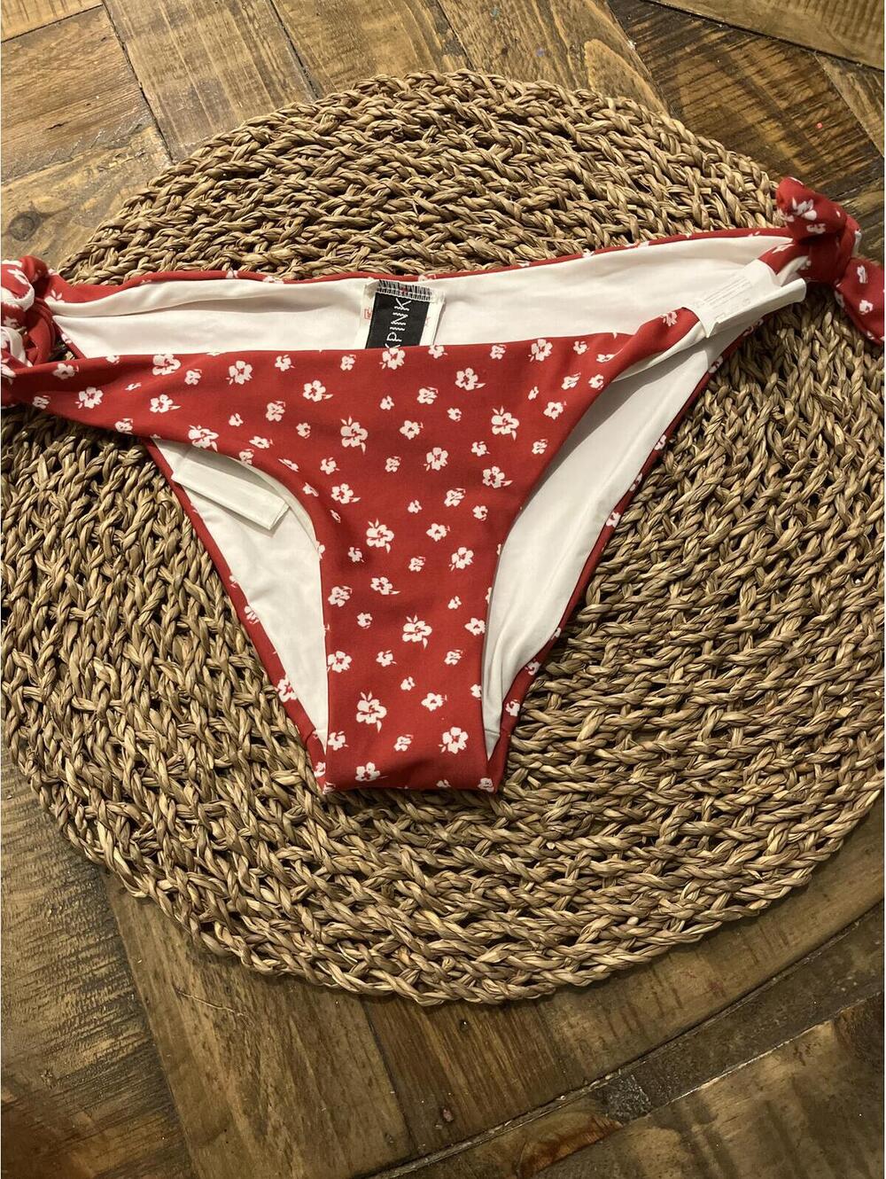 NWT PINK Red Floral Bikini Bottoms with Side Ties